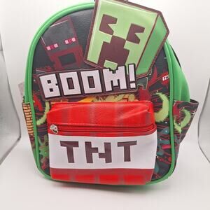 Minecraft Womens Backpack Purse BOOM TNT Print Bag Missing Keychain Discounted